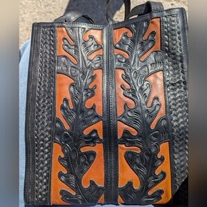 Black and Brown Leather Tote Bag W/Coin Purse